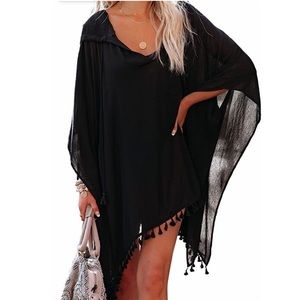 NWT Women’s Tassel Hem Loose Ruched Beach Cover Up